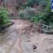 La strada che costeggia il dirupo: l'alluvione l'ha trasformata in un fiume di fango